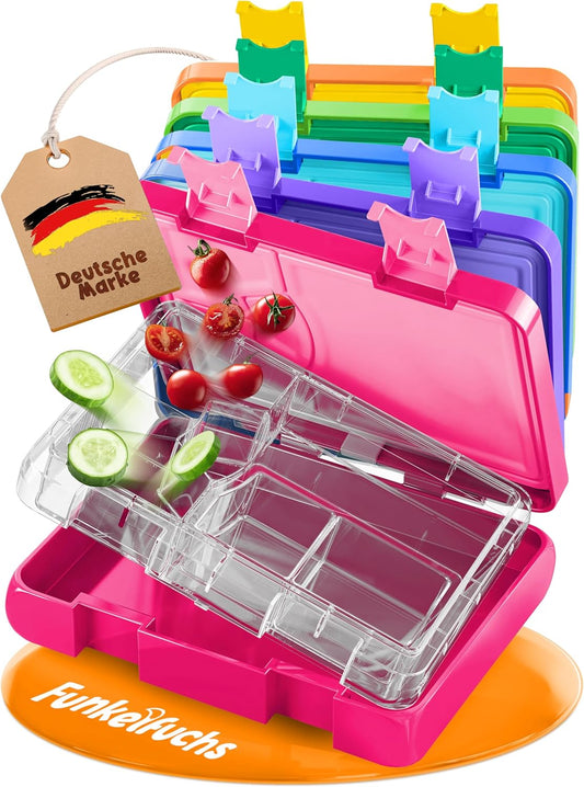 Funkelfuchs® Kinderen Lunchbox met Vakverdeling - 800ml – Roze – Grote Broodtrommel & Snackbox – Lunchbox voor School, Crèche & Kinderdagverblijf