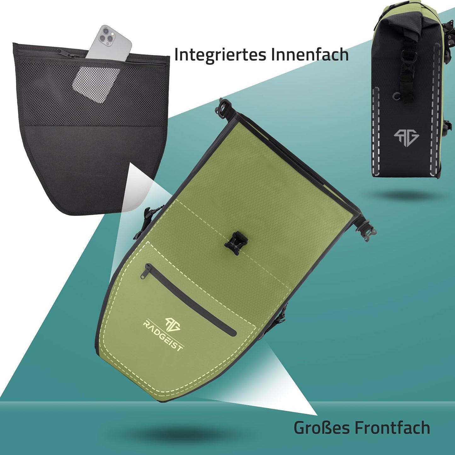 RADGEIST fietstas voor bagagedrager set - 2X tas voor fietsbagagedrager - bagagedraagtas waterdicht & schoudertas - fietstas met reflectoren