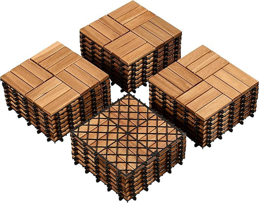 Yaheetech Terrastegels - 27-delig - Acaciahout - Waterbestendig - 30x30 cm - Bruin