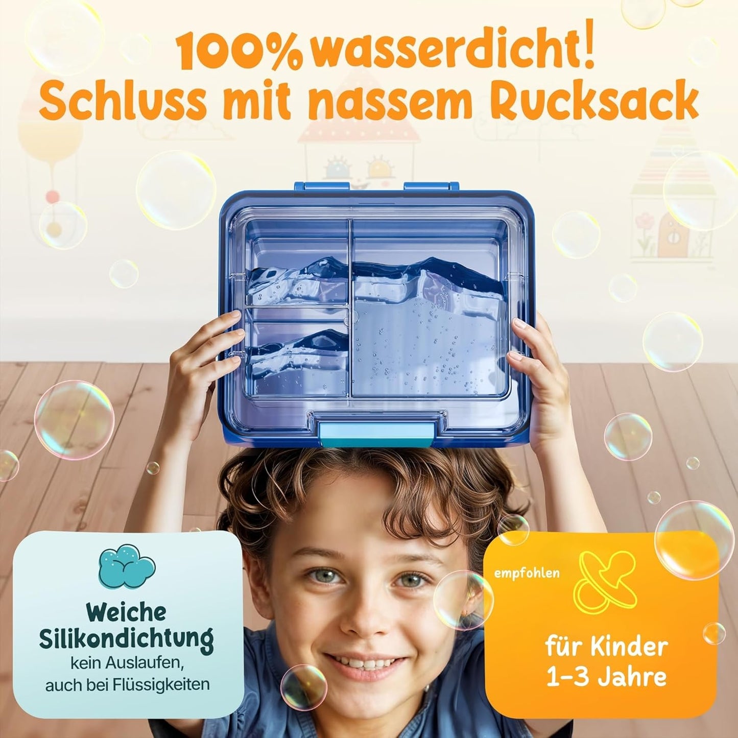 Funkelfuchs® - Lunchbox kinderen met vakjes - 500ml, blauw - Lunchbox ster, klein - Snackbox, snackbox, broodtrommel, maaltijdbox, bentobox kinderen - voor school, kleuterschool en kinderdagverblijf