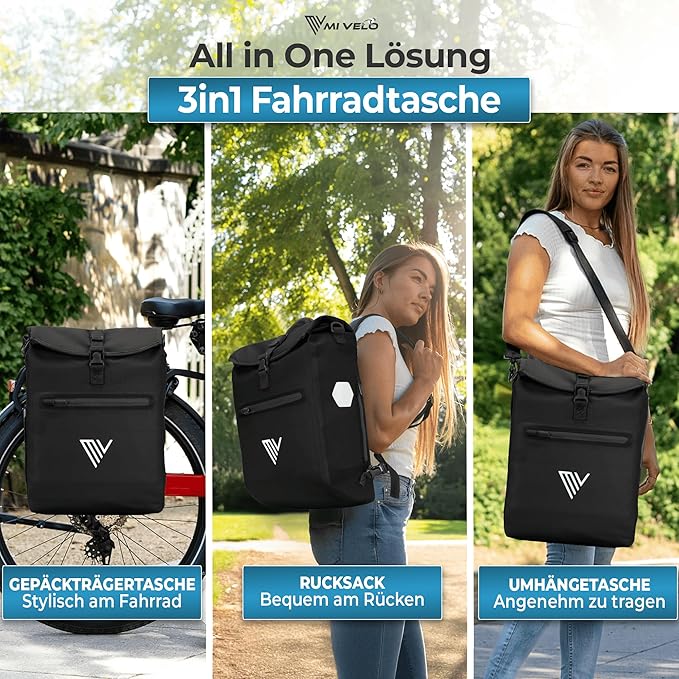 MIVELO Fietstas - 3-in-1 - Rugzak - Bagagedrager Tas - Waterdicht - Laptopvak - 20L