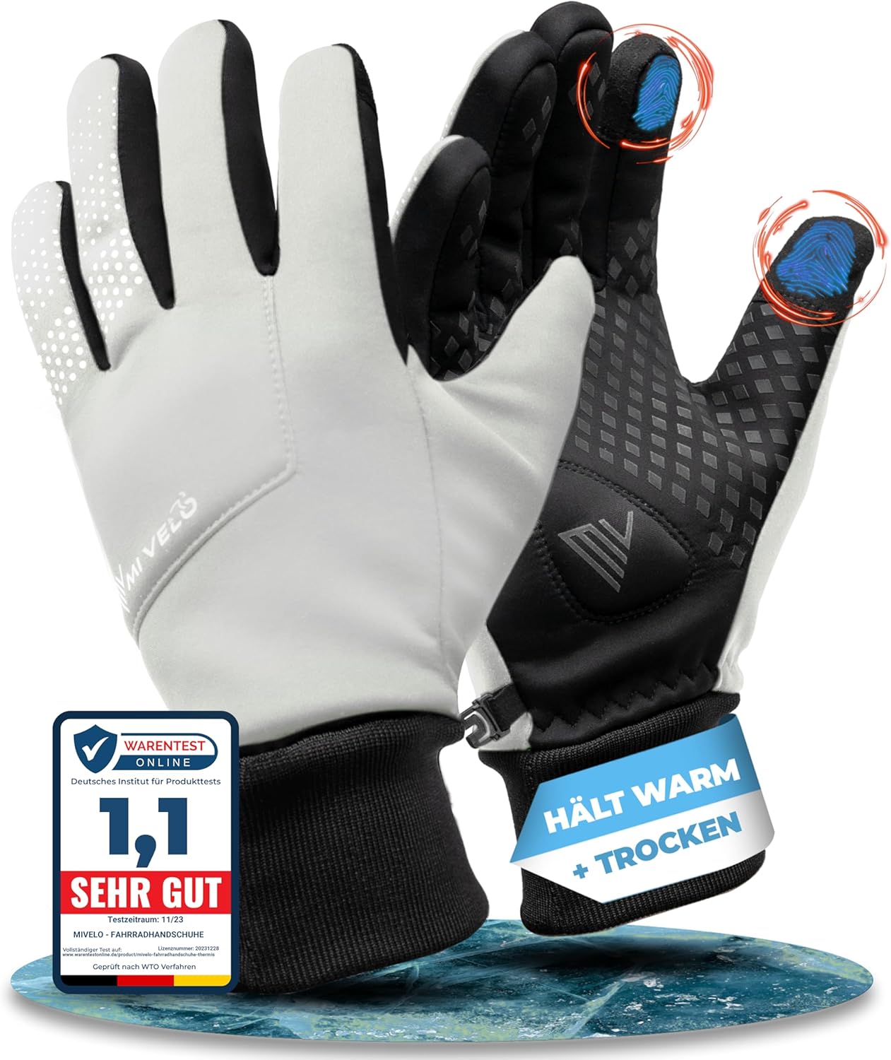 MIVELO Fietshandschoenen VELORIDER - Wind- en Waterdicht - Werkt met Touchscreens - Reflecterend - Maat M
