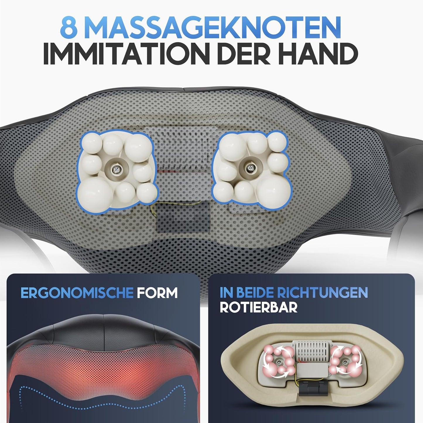 HELDENWERK Massageapparaat, schouder- en nekmassageapparaat met warmte, shiatsu massageapparaat met 4D-massage van diep weefsel, massage voor nek, rug, schouders, benen en voeten
