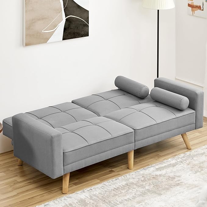 Yaheetech Slaapbank Lichtgrijs – 3-in-1 Inklapbare Bank met Verstelbare Rugleuning – Ligoppervlak 163 x 106 cm