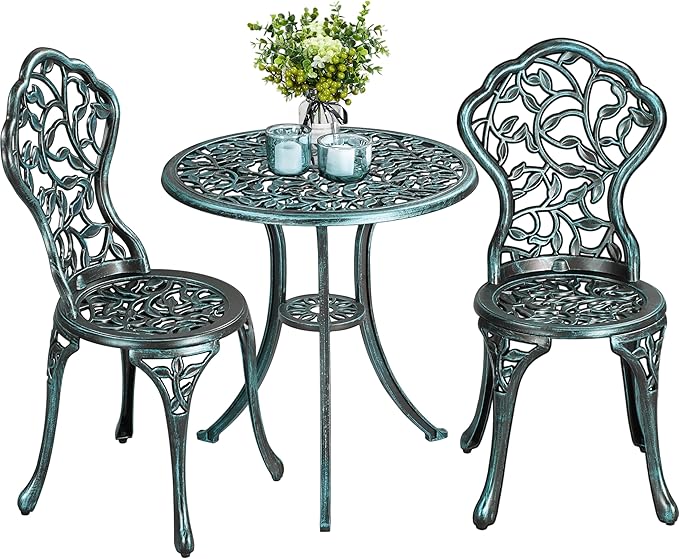 Yaheetech Bistroset 3-delig – Groen – Metalen Tuinset met 2 Stoelen en Tafel
