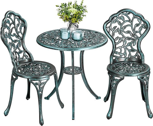 Yaheetech Bistroset 3-delig – Groen – Metalen Tuinset met 2 Stoelen en Tafel