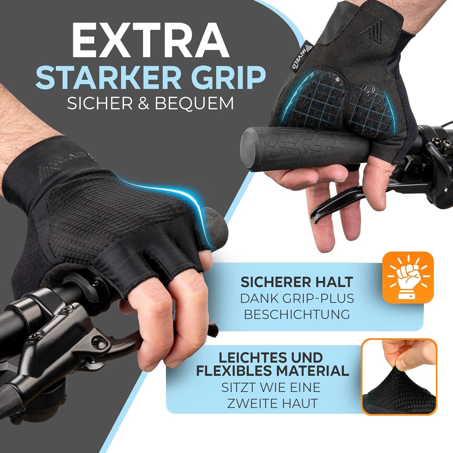 MIVELO Gevoerde Fietshandschoenen - Zomermodel - Ademend en Vingerloos - Sterke Grip - Zwart - Maat M