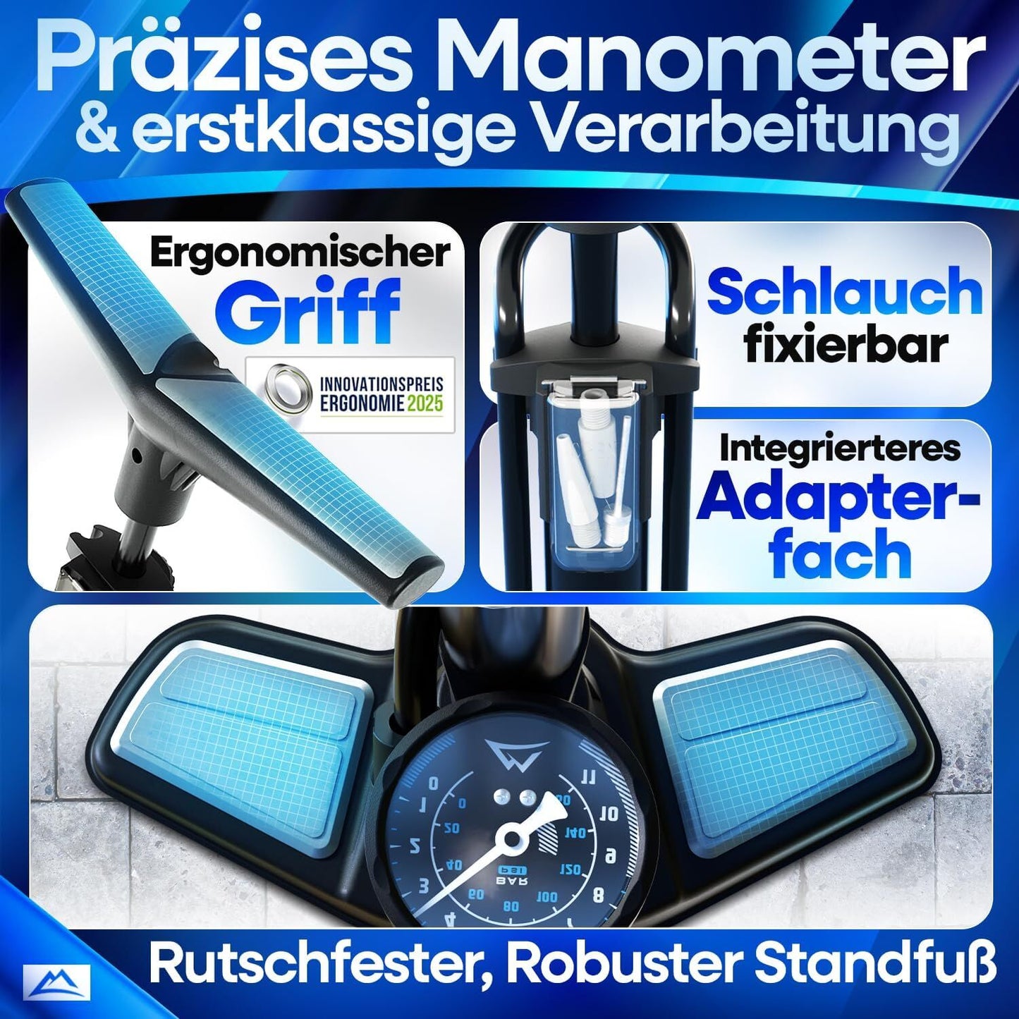 NEXTCOVER® fietspomp Alle ventielen - Airflow-technologie - Pomp voor autoventiel - manometer - Luchtpomp fiets