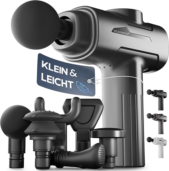 Heldenwerk Massagepistool met 6 Massagekoppen – Spiermassageapparaat 3200 rpm, USB-C Oplaadbaar - Grijs
