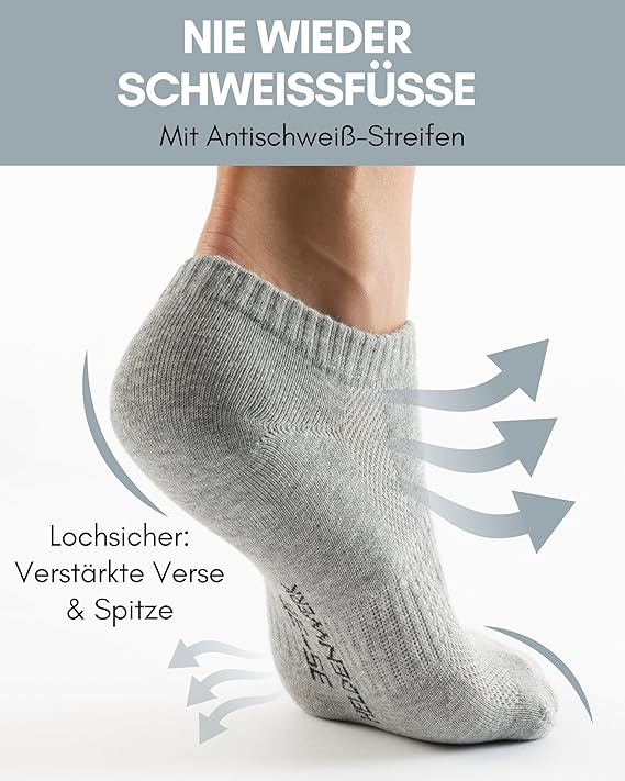 Heldenwerk 10 paar premium sneakersokken voor dames en heren – Korte sokkenset van gekamd katoen met comfortabele tailleband – Unisex sportsokken – Maat 43-46