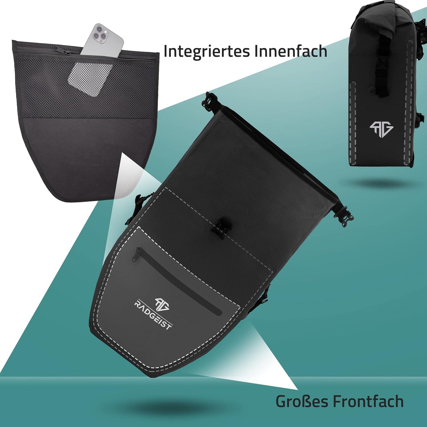 RADGEIST fietstas voor bagagedrager set - 2X tas voor fietsbagagedrager - bagagedraagtas waterdicht & schoudertas - fietstas met reflectoren