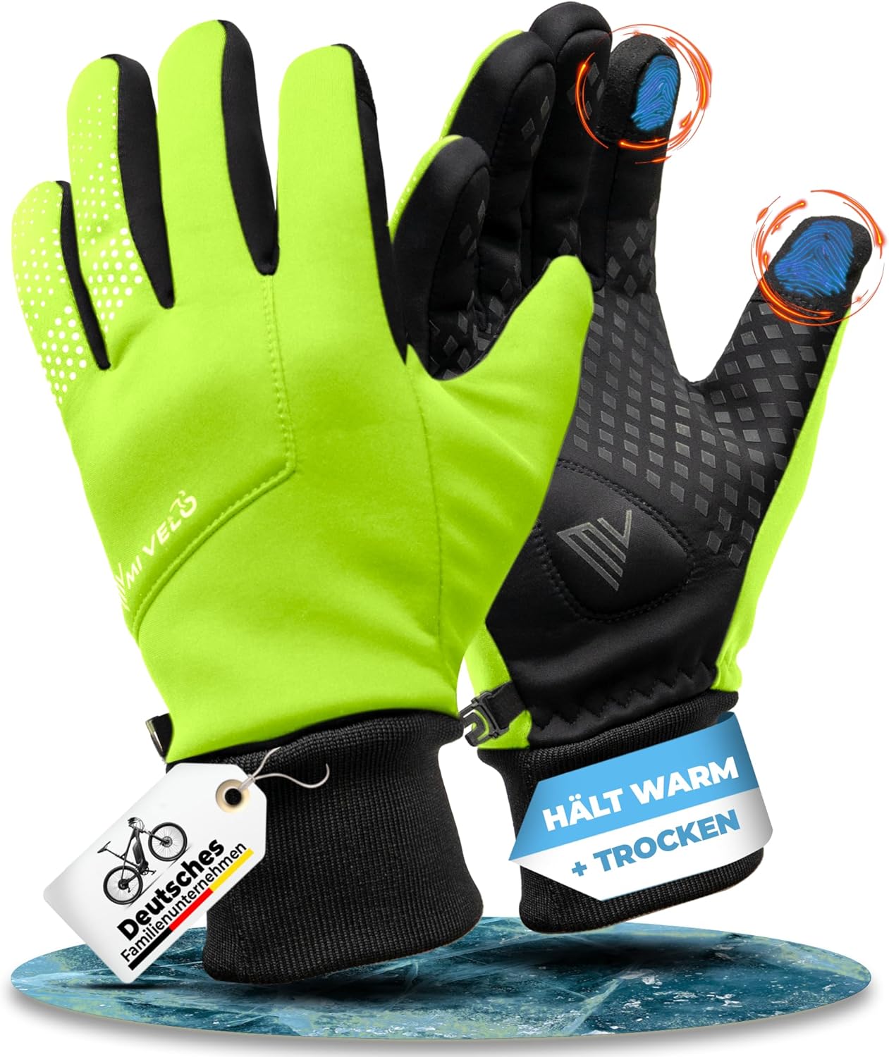 MIVELO Fietshandschoenen VELORIDER - Wind- en Waterdicht - Stevige Grip - Geel - Maat S