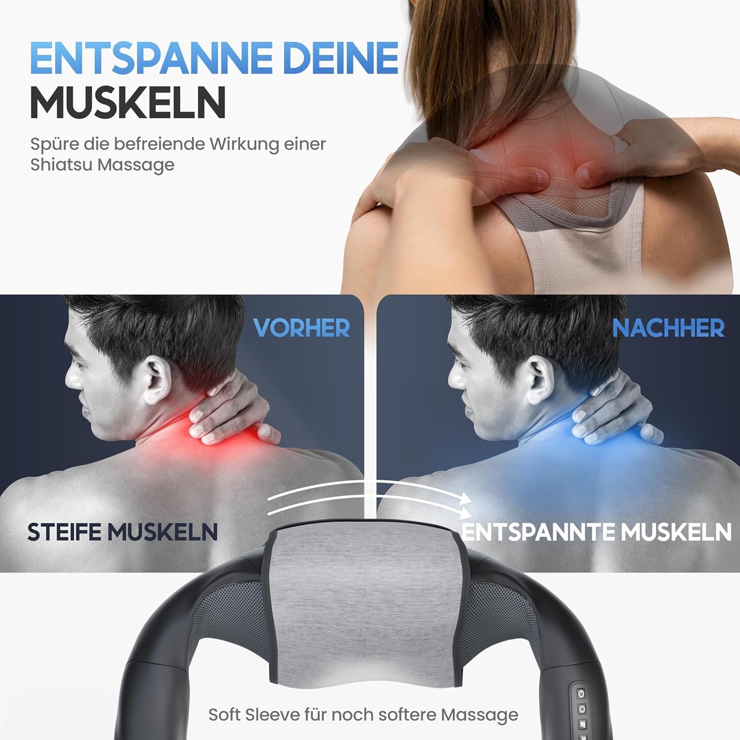 HELDENWERK Massageapparaat, schouder- en nekmassageapparaat met warmte, shiatsu massageapparaat met 4D-massage van diep weefsel, massage voor nek, rug, schouders, benen en voeten