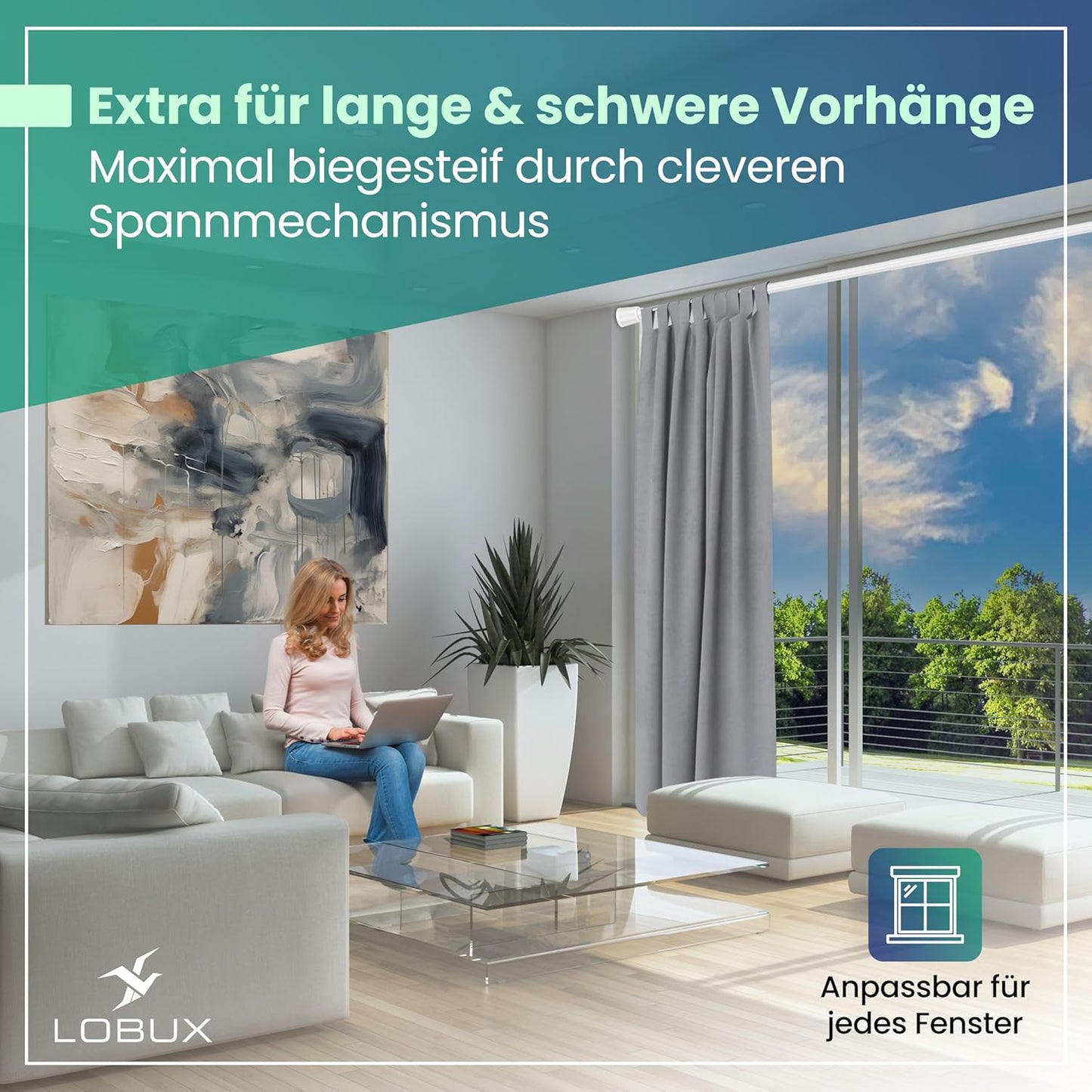 LOBUX Gordijnstang - Zonder Boren - Telescopisch - 260 - 350 cm - Wit
