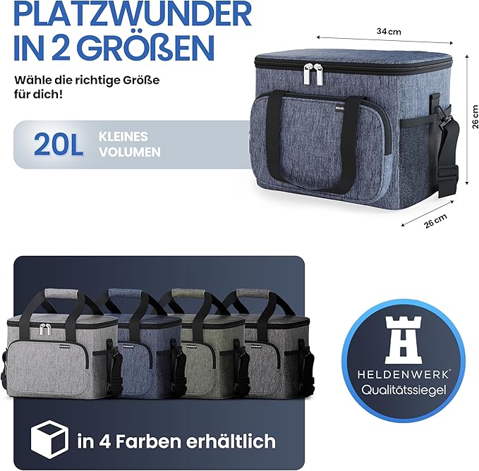HELDENWERK Grote koeltas, opvouwbaar, geïsoleerde koelbox, thermotas, lekvrij en waterdicht, picknicklunchtas, ontbijttas, thermotas, isoleertas
