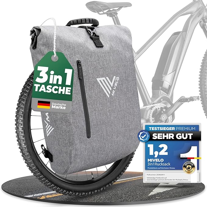MIVELO 3-in-1 Fietstas – Rugzak & Schoudertas – Waterdicht met Laptopvak & Slot – 20L – Grijs
