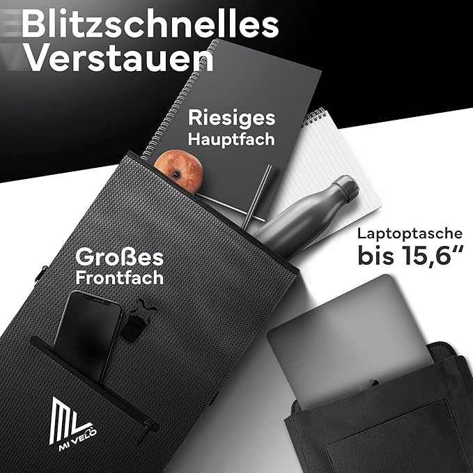 MIVELO 3-in-1 Fietstas – Rugzak & Schoudertas – Waterdicht – Inclusief Laptopvak – 20L – Zwart Reflecterend