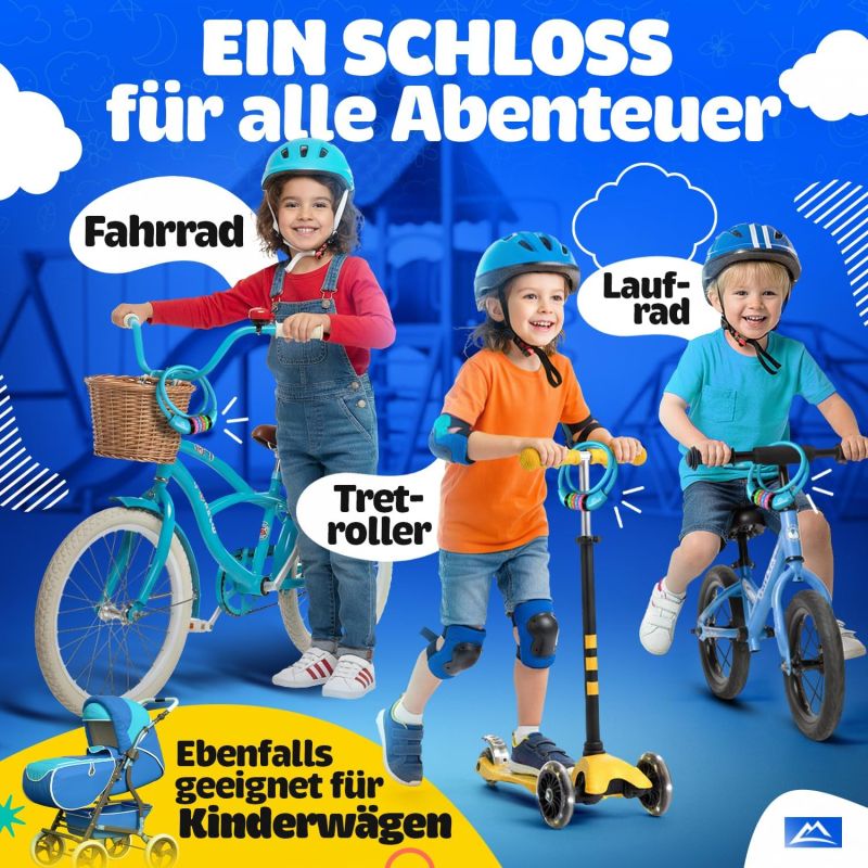 NEXTCOVER® Kinderfietsslot met 4-cijferige cijfercode - Combinatieslot kleurrijke cijfers
