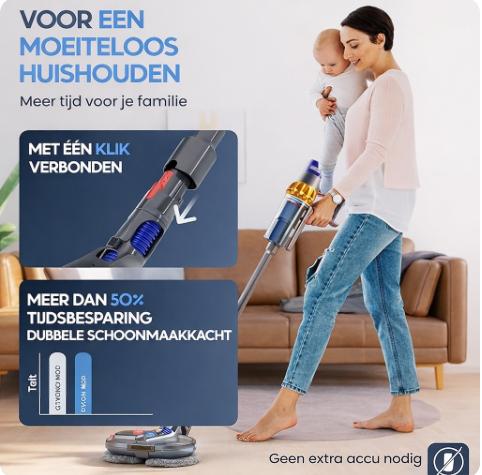 HELDENWERK Dweilopzetstuk voor Dyson V7/V8/V10/V11/V15/Gen5 stofzuiger, Dyson accessoires, dweilopzetstuk, elektrische vloerwisser met watertank, vulreservoir en 8 wasbare mops