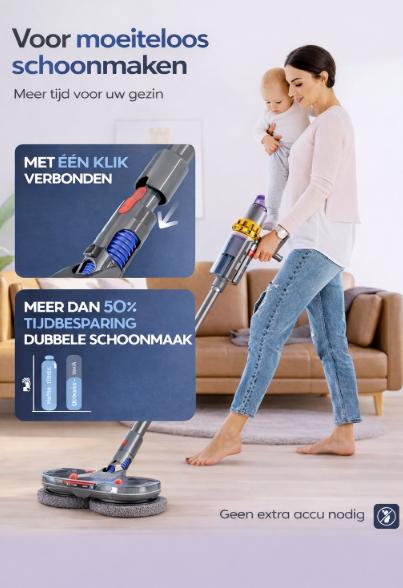 HELDENWERK Dweilopzetstuk voor Dyson V6 stofzuiger, Dyson accessoires, dweilopzetstuk, elektrische vloerwisser met watertank, vulreservoir en 8 wasbare mops