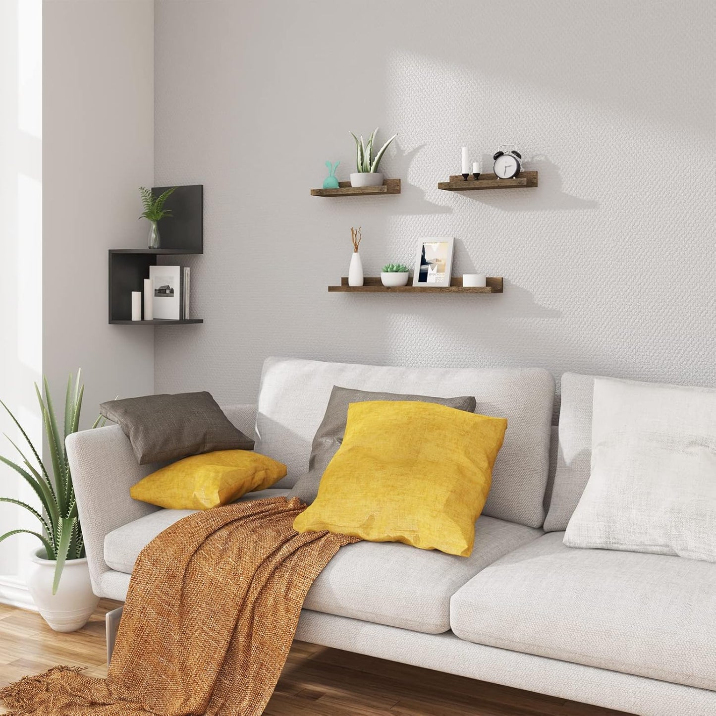 Woltu RG9491HOV Wandplanken Set van 3 - 60 x 10 x 5 cm - Vintage Bruin - Zwevende Fotoplanken met Opstaande Rand