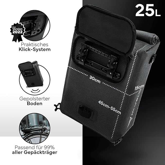 MIVELO 3-in-1 Fietstas – Rugzak & Schoudertas – Waterdicht – Inclusief Laptopvak – 20L – Zwart Reflecterend