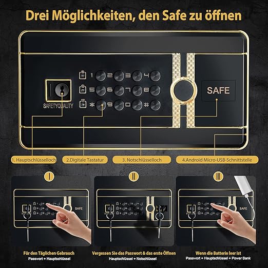 Coast Safe Tresor 42,5 L Kast veilig Stahl-Heimsafe met digitaal toetsenbord en sleutelvergrendeling