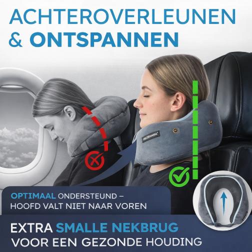 HELDENWERK – Reiskussen Met Capuchon – 24 x 14 x 27 cm & Verstelbaar – Voorzien Van Traagschuim En Afneembare Fluwelen Hoes – Voor Vliegtuig En Auto – Lichtgrijs Polyester
