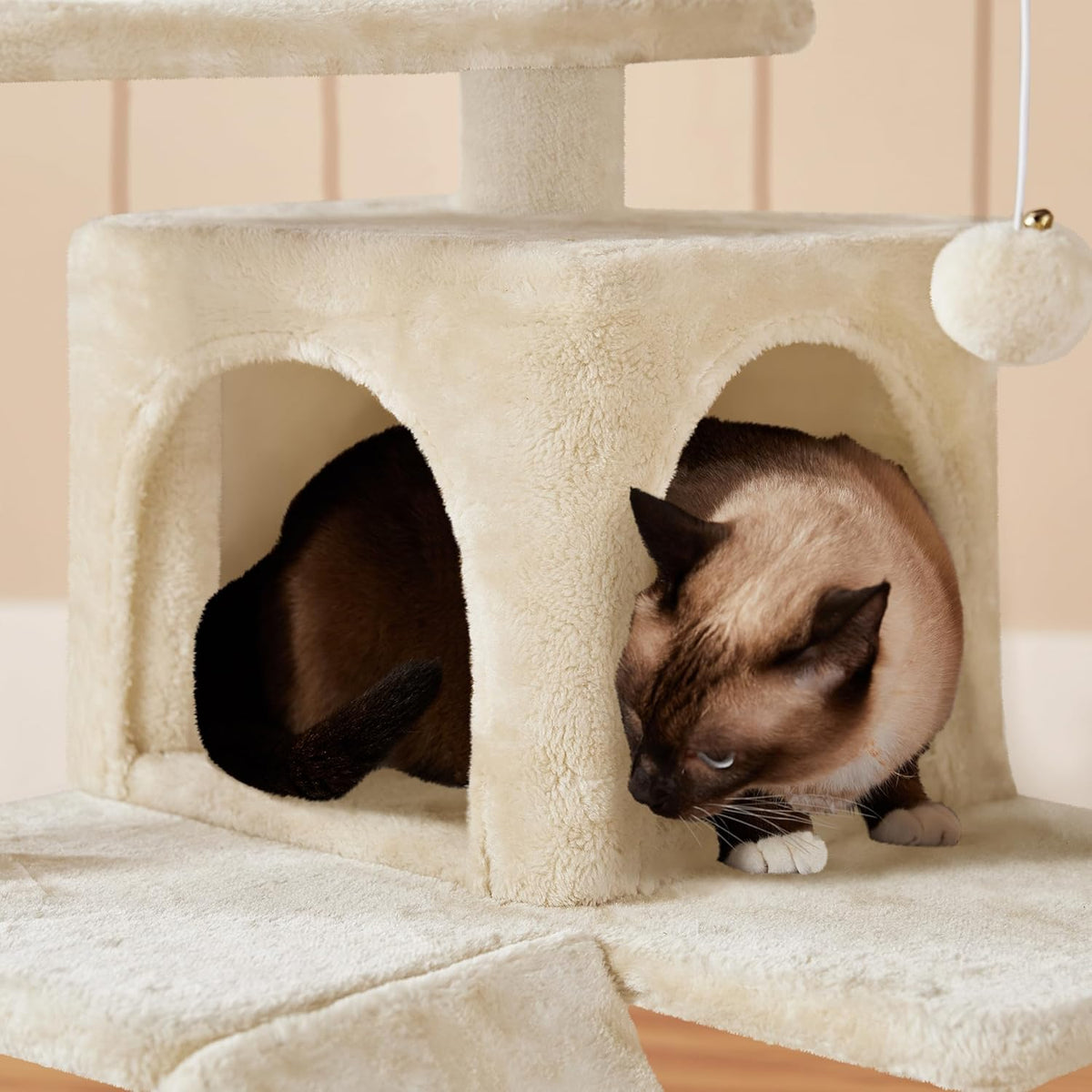 Yaheetech Kattenkrabpaal 137 cm - Beige - 49 x 49 x 137 cm - Met 2 Huisjes, 3 Plateaus en Sisal Speelballen