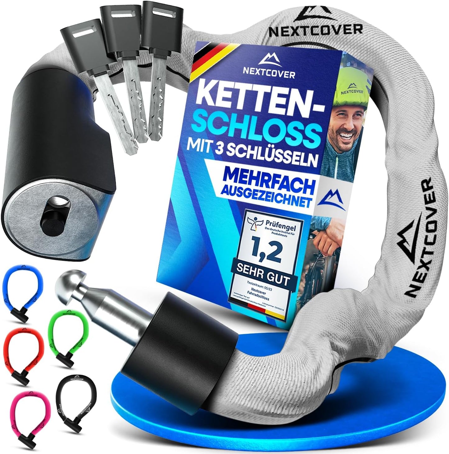 NEXTCOVER® Fietsslot LockOne met sleutel I - [VEILIG] Fietsslot hoge veiligheid I robuust & duurzaam kettingslot fiets I Fietsslot, fietsslot 3 sleutels