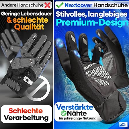 Nextcover® Winter fietshandschoenen - ThermoShield 2.0 - Unisex - maten S-XXL - Warme & waterdichte thermo - winter waterproof