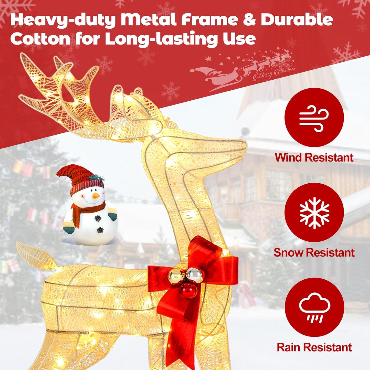 COAST 3-delige LED Rendierfamilie – Verlichte Kerstdecoratie voor Binnen en Buiten – 230 LED Lampjes – Warm Wit – Bok 116 cm – Set in Wit