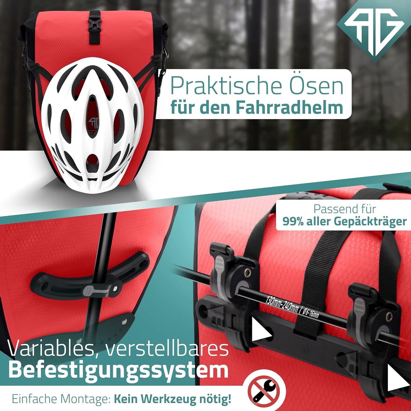 RADGEIST - Fietstas Bagagedragertas - 28 L - Rood Zeildoek - Waterdicht met Laptopvak - Sportief & Functioneel - Inclusief Schouderriem & Reflectoren