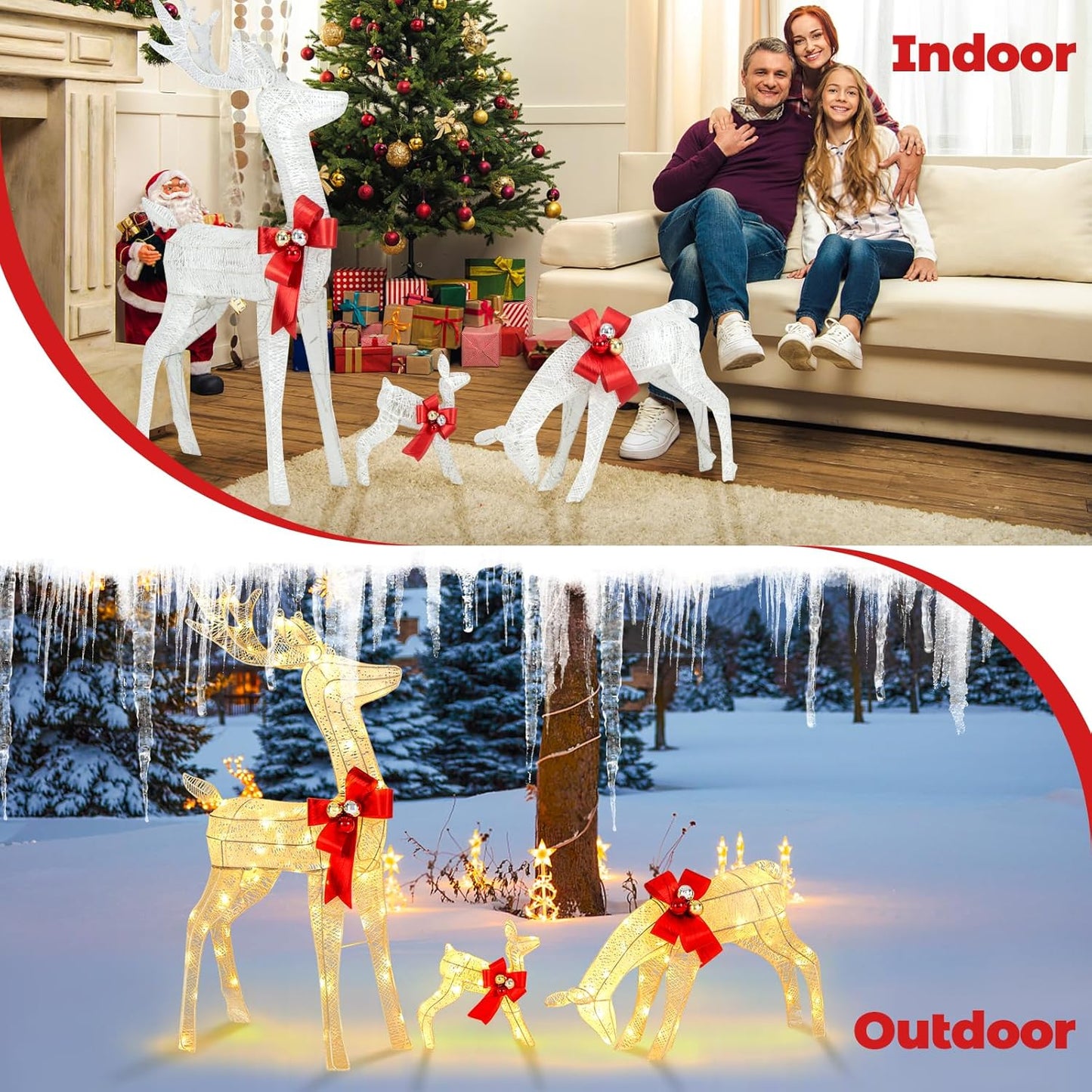 COAST 3-delige LED Rendierfamilie – Verlichte Kerstdecoratie voor Binnen en Buiten – 230 LED Lampjes – Warm Wit – Bok 116 cm – Set in Wit