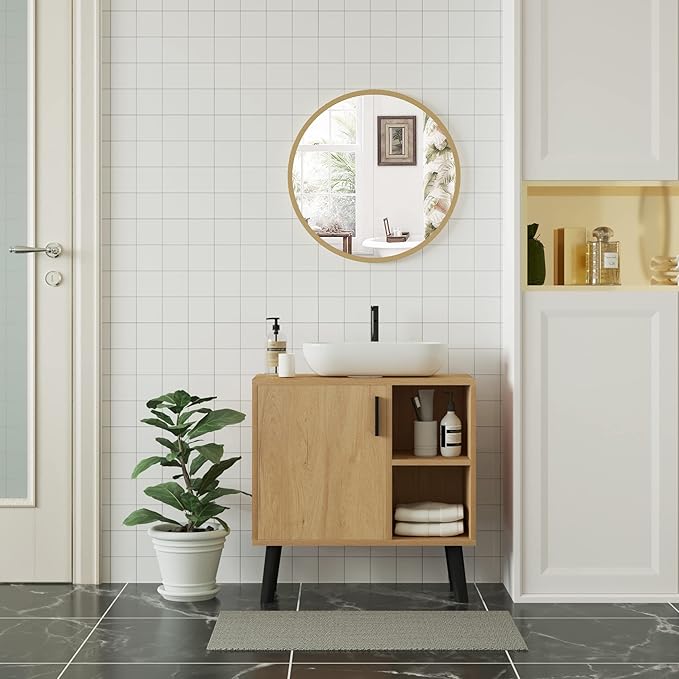 Woltu Ronde Wandspiegel 50 x 50 cm - Gouden Frame - Moderne Spiegel voor Badkamer, Slaapkamer en Hal