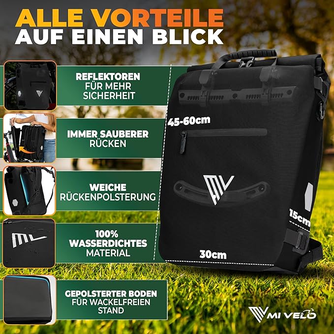 MIVELO - 3-in-1 Fietstas Rugzak - 15 liter Inhoud & 100% Waterdicht - TPU - Zwart