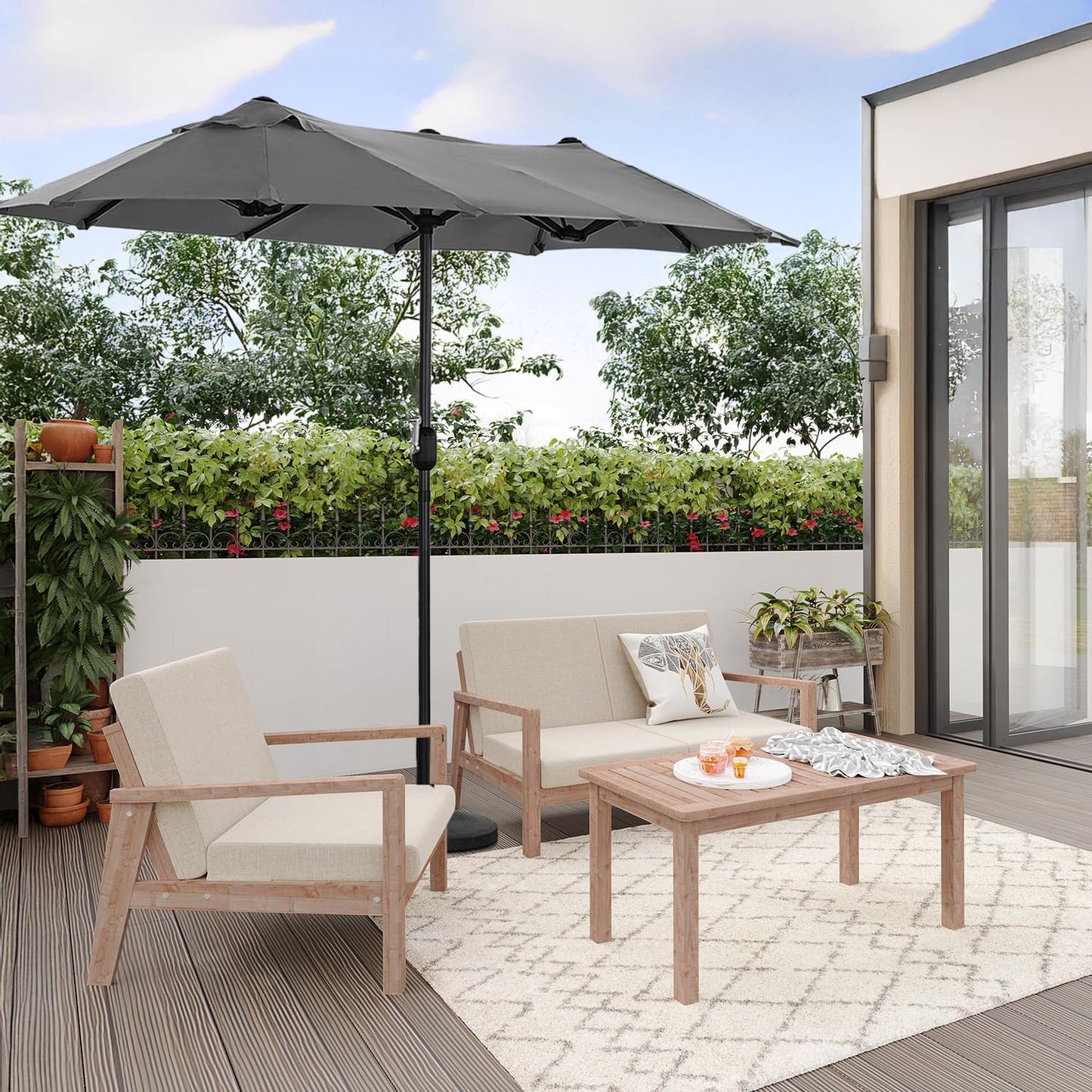 Angel Living Double Parasol - 460 x 270 cm - with Crank Large Parasol Market Umbrella - UPF 50+ - grey - 2.97x1.53cm