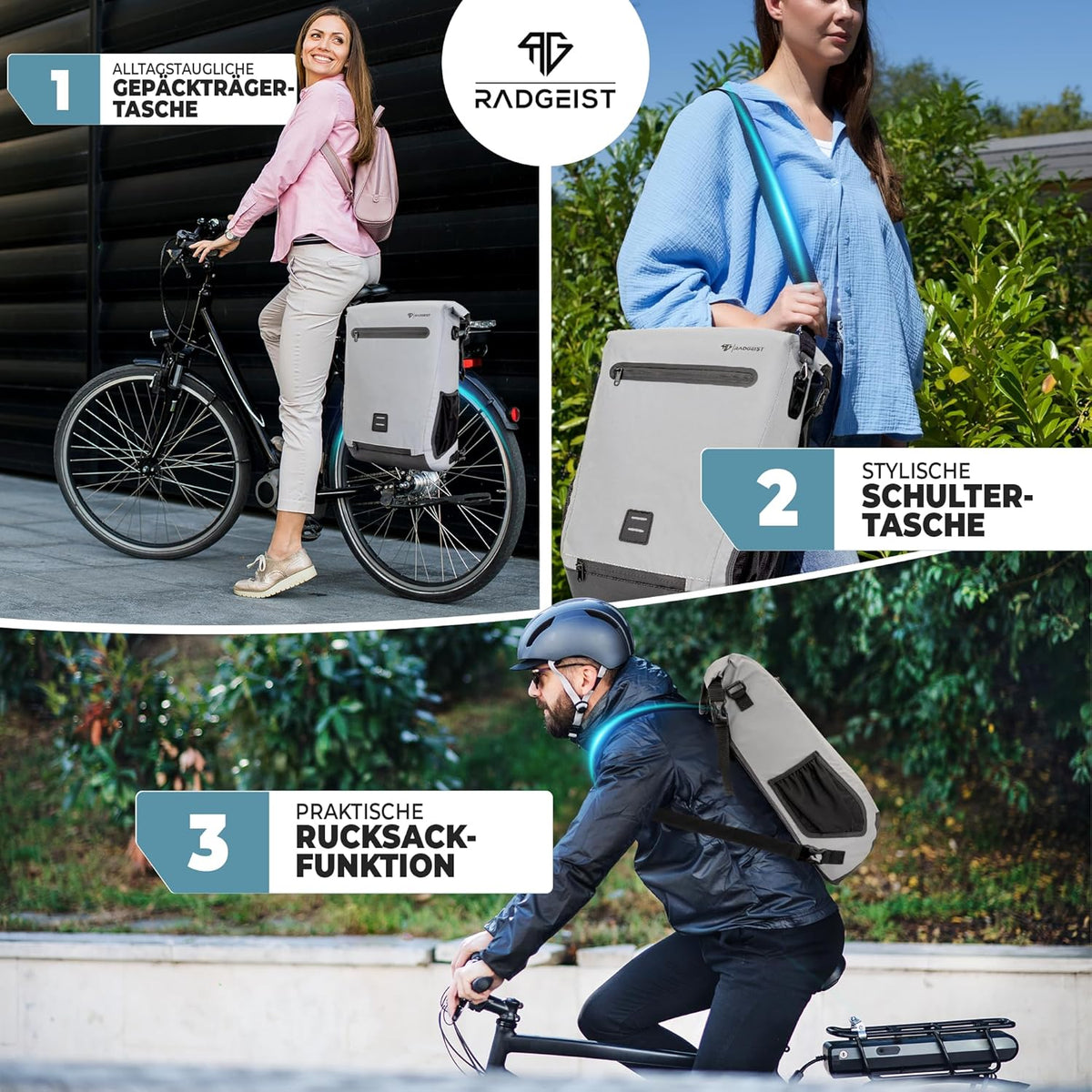 RADGEIST fietstas voor bagagedrager I fietstas & rugzak I tas voor fiets 100% waterdicht (reflecterend)