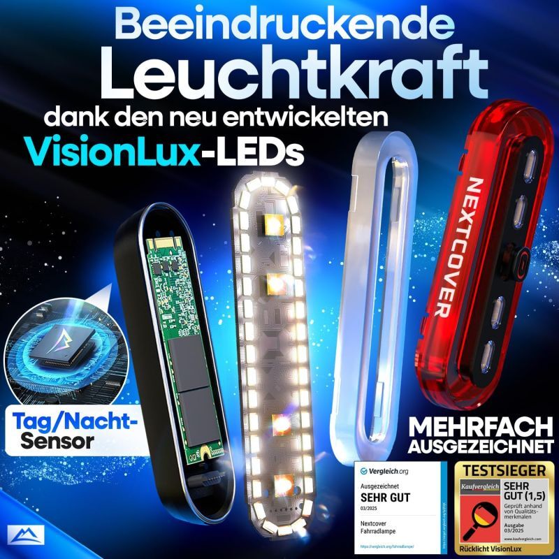 Nextcover Fietsachterlicht - LED - Remlicht - USB - 8U Batterij - Zwart