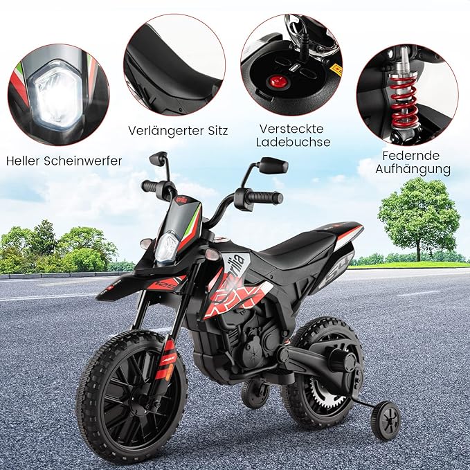 Coast Elektrische Motorfiets 12V voor Kinderen met 2 Zijwielen - 3-8 Jaar - Zwart/Rood