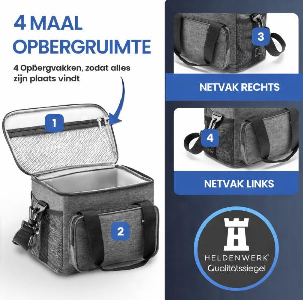 HELDENWERK Koeltas Klein & Opvouwbaar 10 L – Geïsoleerde Lunchtas voor Eten & Drank – Waterdicht & Lekvrij – Picknicktas, Koelbox, Brunch- en Ontbijttas