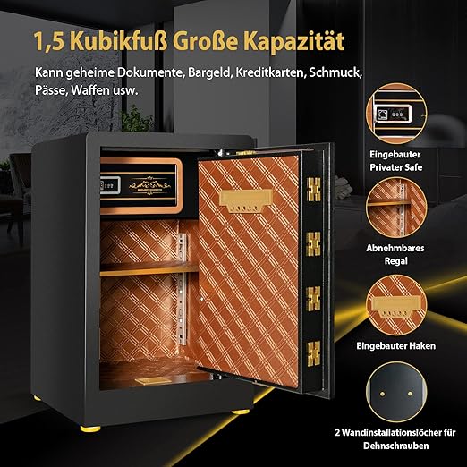Coast Safe Tresor 42,5 L Kast veilig Stahl-Heimsafe met digitaal toetsenbord en sleutelvergrendeling