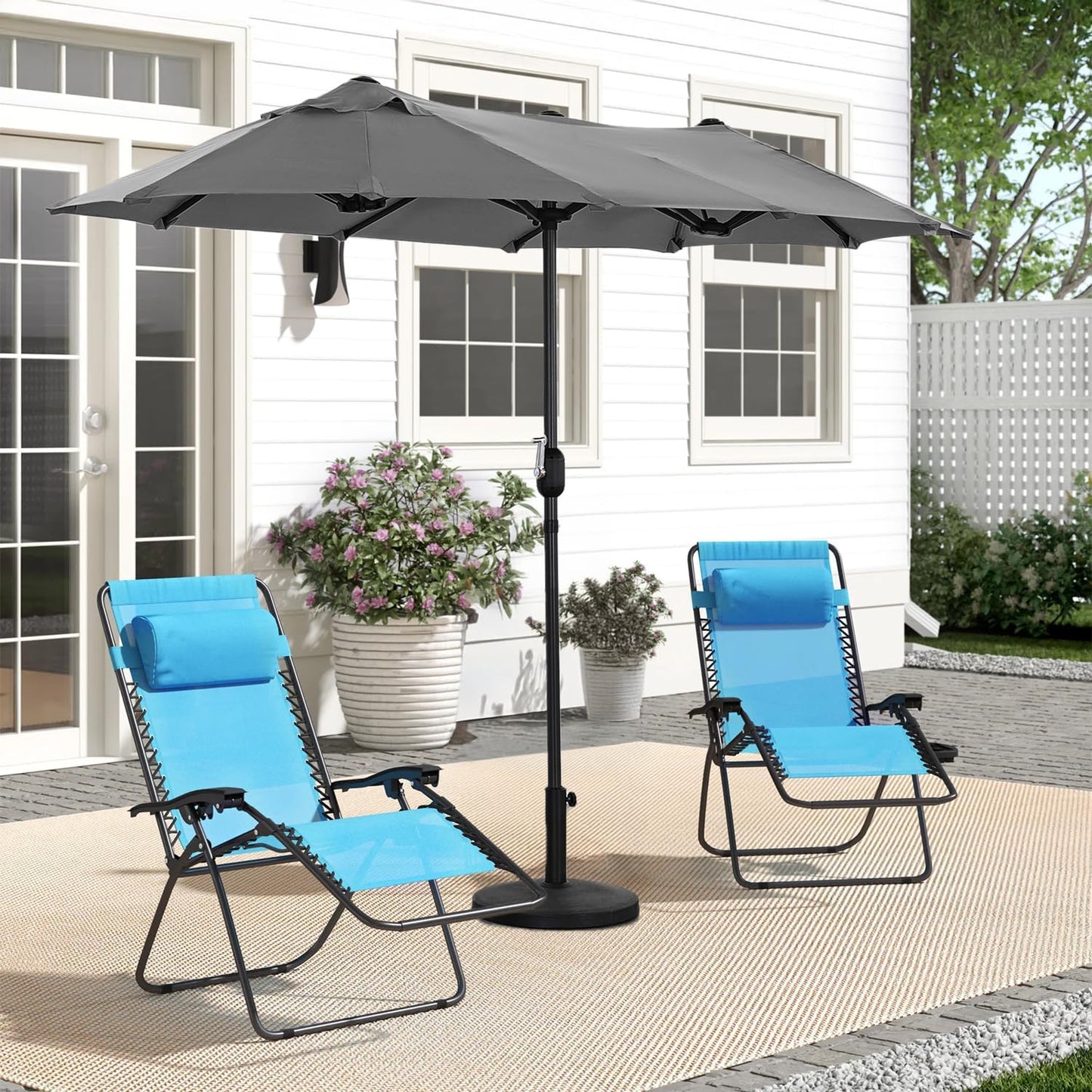 Angel Living Double Parasol - 460 x 270 cm - with Crank Large Parasol Market Umbrella - UPF 50+ - grey - 2.97x1.53cm