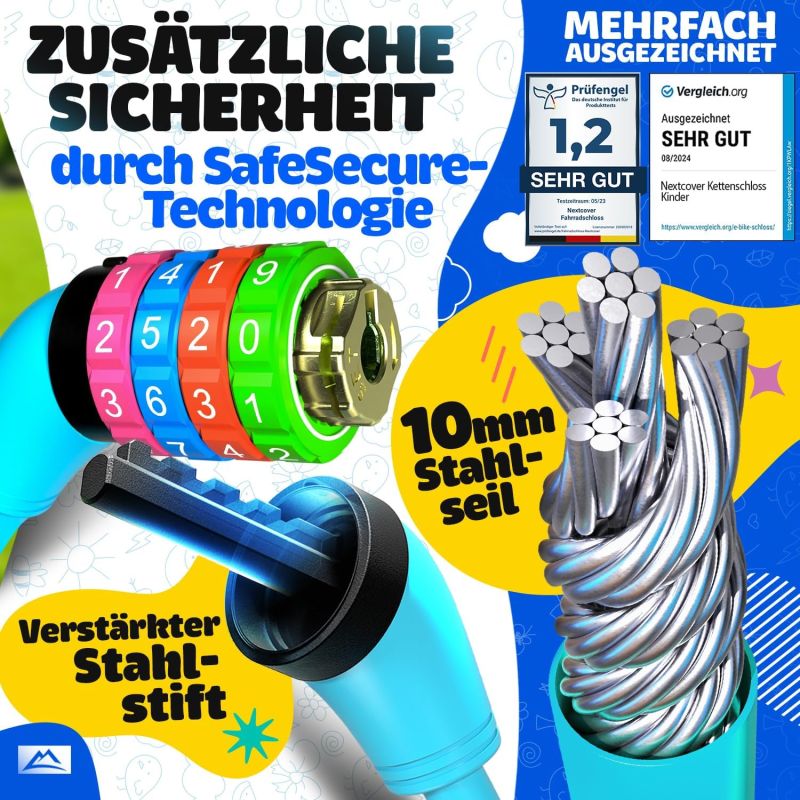 NEXTCOVER® Kinderfietsslot met 4-cijferige cijfercode - Combinatieslot kleurrijke cijfers