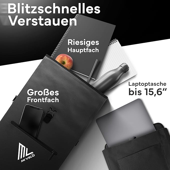 MIVELO 3-in-1 Fietstas – Bagagedragertas, Rugzak & Schoudertas – 25L – Waterdicht & PVC-vrij – Afneembare Laptoptas – Zwart
