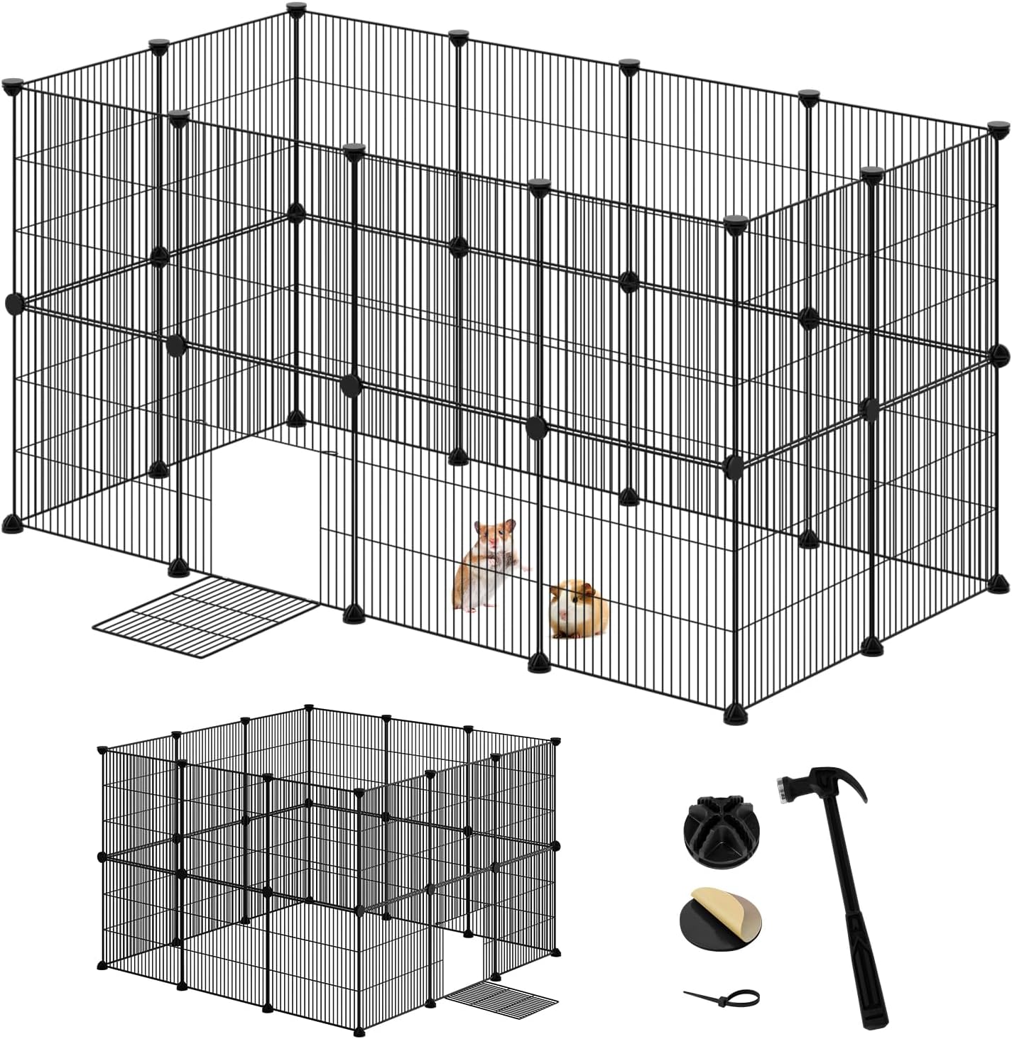 Eugad Puppyren 142x72x72 cm - Opvouwbare Metalen Dierenren met Deur - Zwart/Metaal