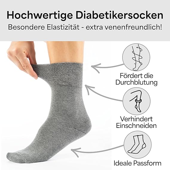 HELDENWERK Diabetische sokken voor heren en dames, 10 paar, diabetici-sokken zonder elastische band en naad van 97% katoen, extra brede gezondheidssokken met comfortabele band- Maat 39-42 - Grijs