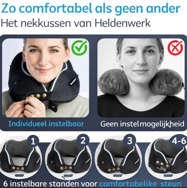 HELDENWERK – Nekkussen & Reiskussen – Donkergrijs Traagschuim – Met Verstelbare Koordsluiting & Fluweelzachte Hoes – Ergonomisch Comfort – Voor Vliegtuig & Auto