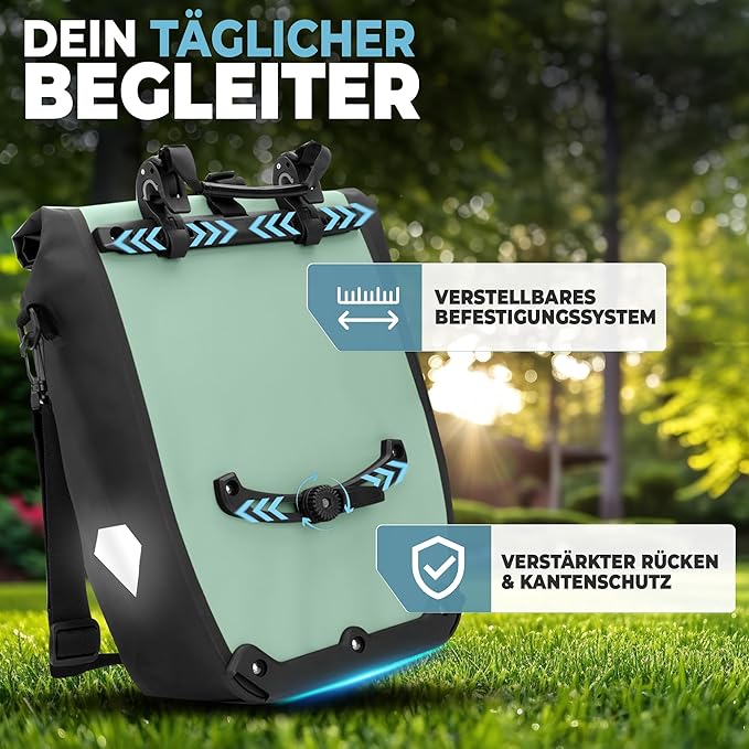 RADGEIST fietstas voor fietsdrager - 20 L - Waterdicht - Reflectoren - Mint