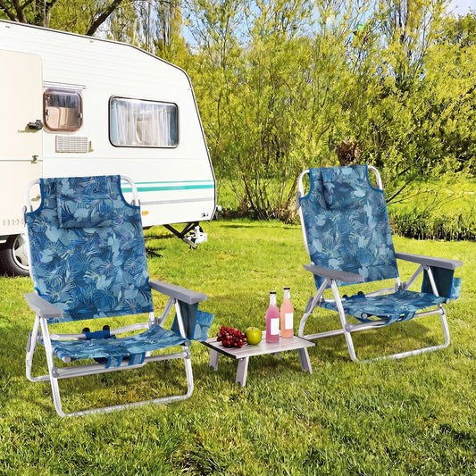 Coast Strandstoelen en Tafel Set - 5 standen verstelbaar - Opvouwbaar - Blauw - Set van 2 Strandstoelen en Tafel